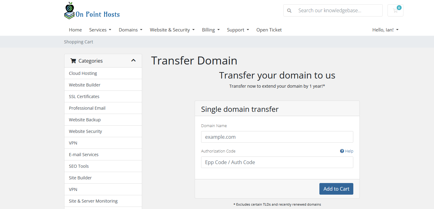 Start the Domain Transfer